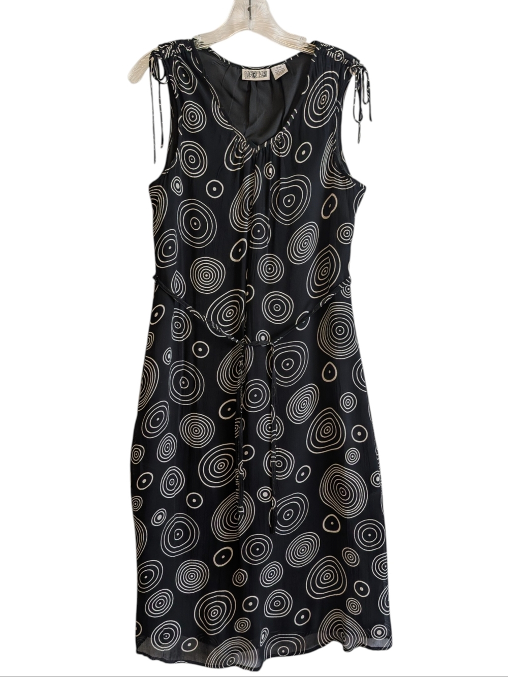 90's Access Black White Spiral Mid Dress V-neck Sleeveless A Frame Belt Summer